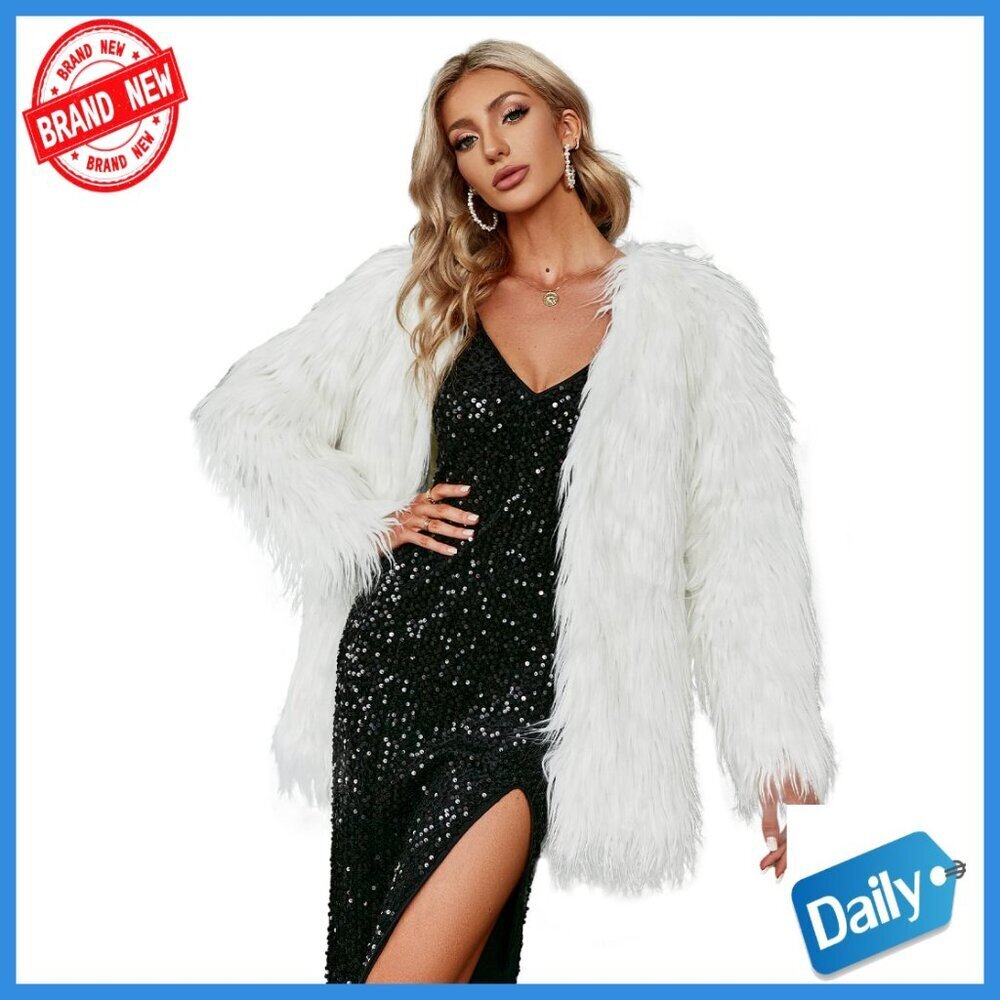Long Sleeve Faux Fur Coat Loose Fit Acrylic Winter Essential